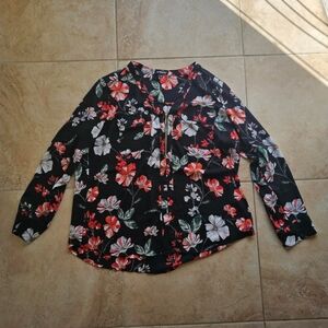 Express Black Floral Long Sleeve Blouse